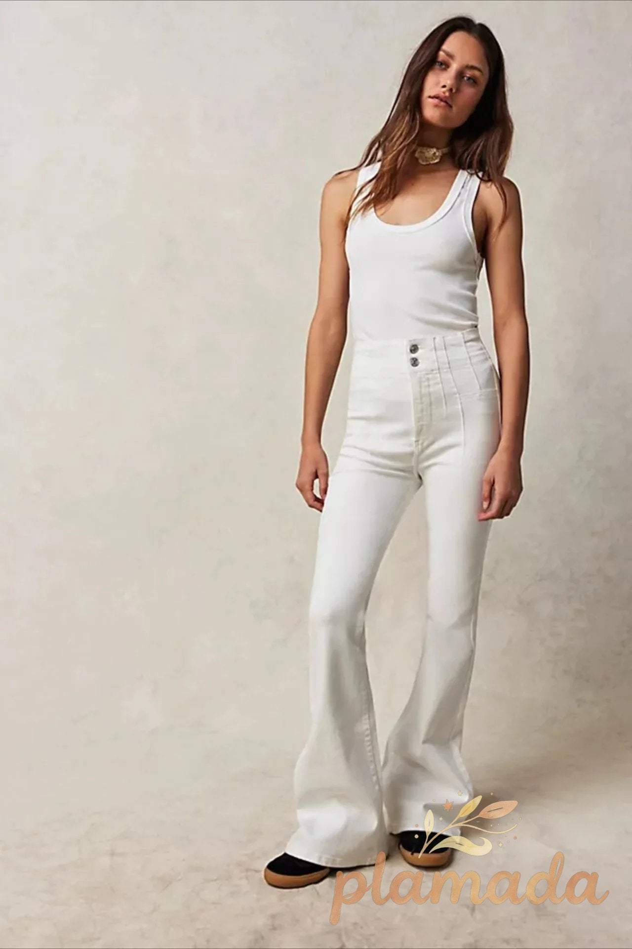 High Waist Slim Flare Wide Leg Straight Denim Jeans