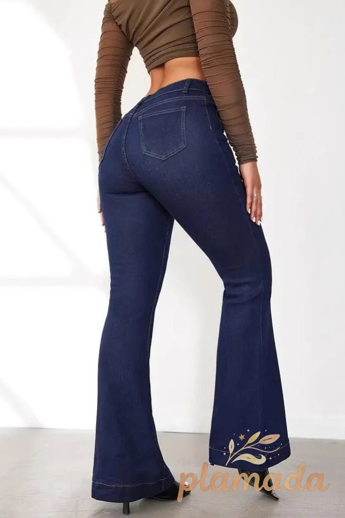 High Waist Button Front Patchwork Slim Kick Flare Jeans