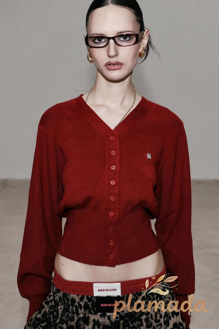 Vintage Red Cropped Cardigan