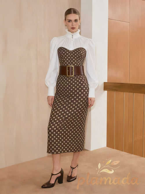 2 in 1 Shirt Plaid Panel Midi Dress with Belt