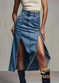 Chic Blue Zippered Side Open High Waist Denim Skirt Summer