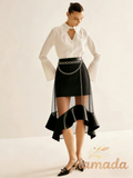 Asymmetrical Button Zipper PU Skirt