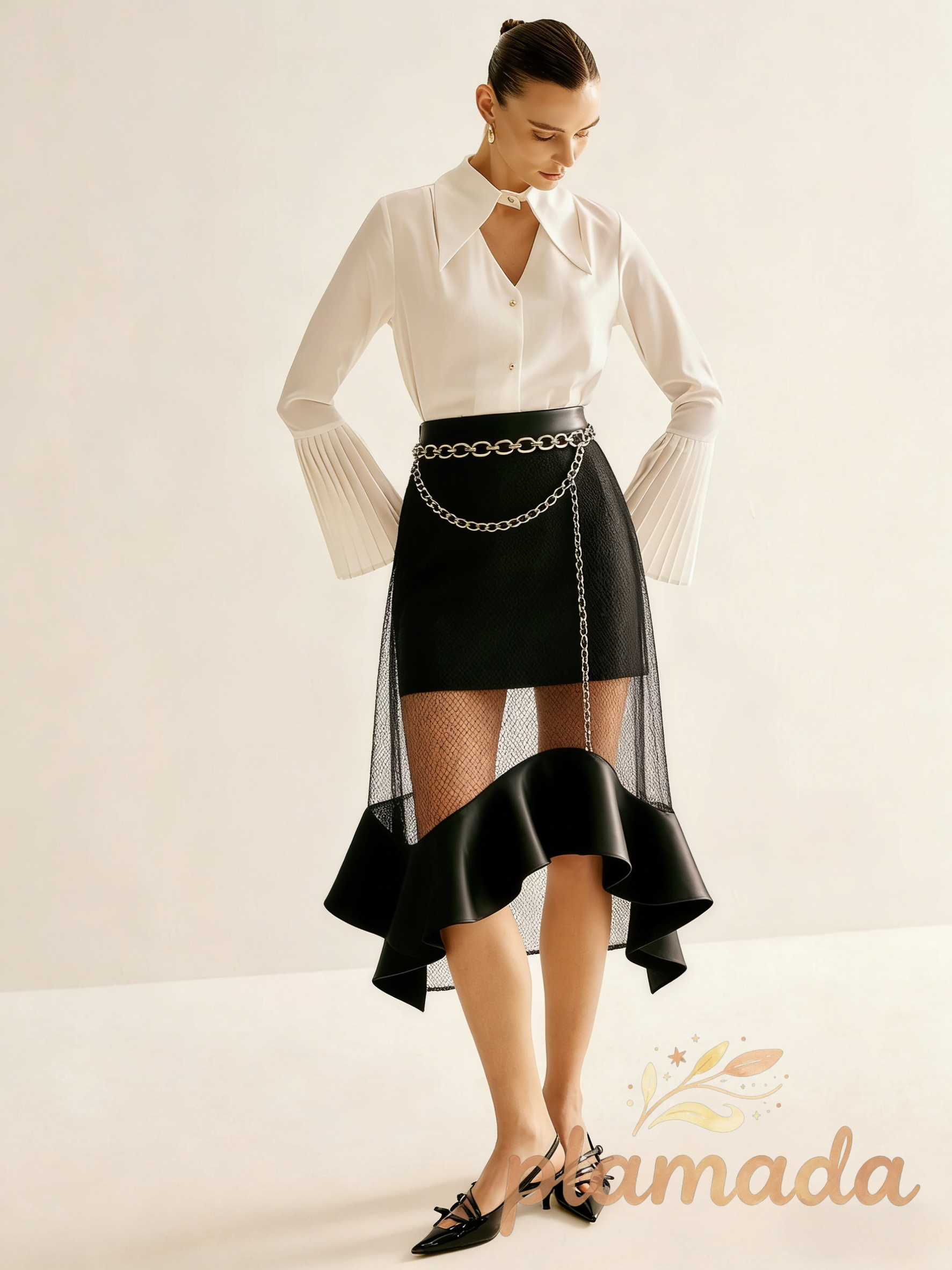 Asymmetrical Button Zipper PU Skirt