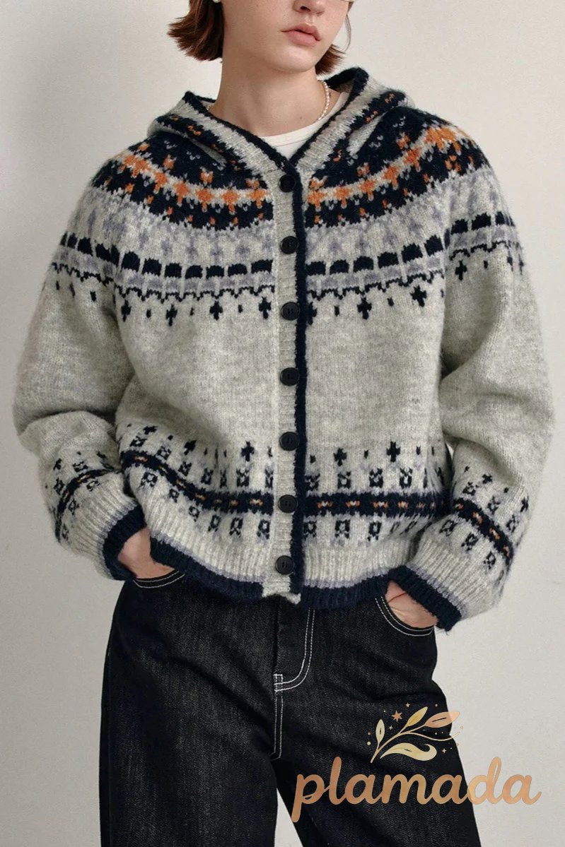 Fair Isle Hooded Cardigan