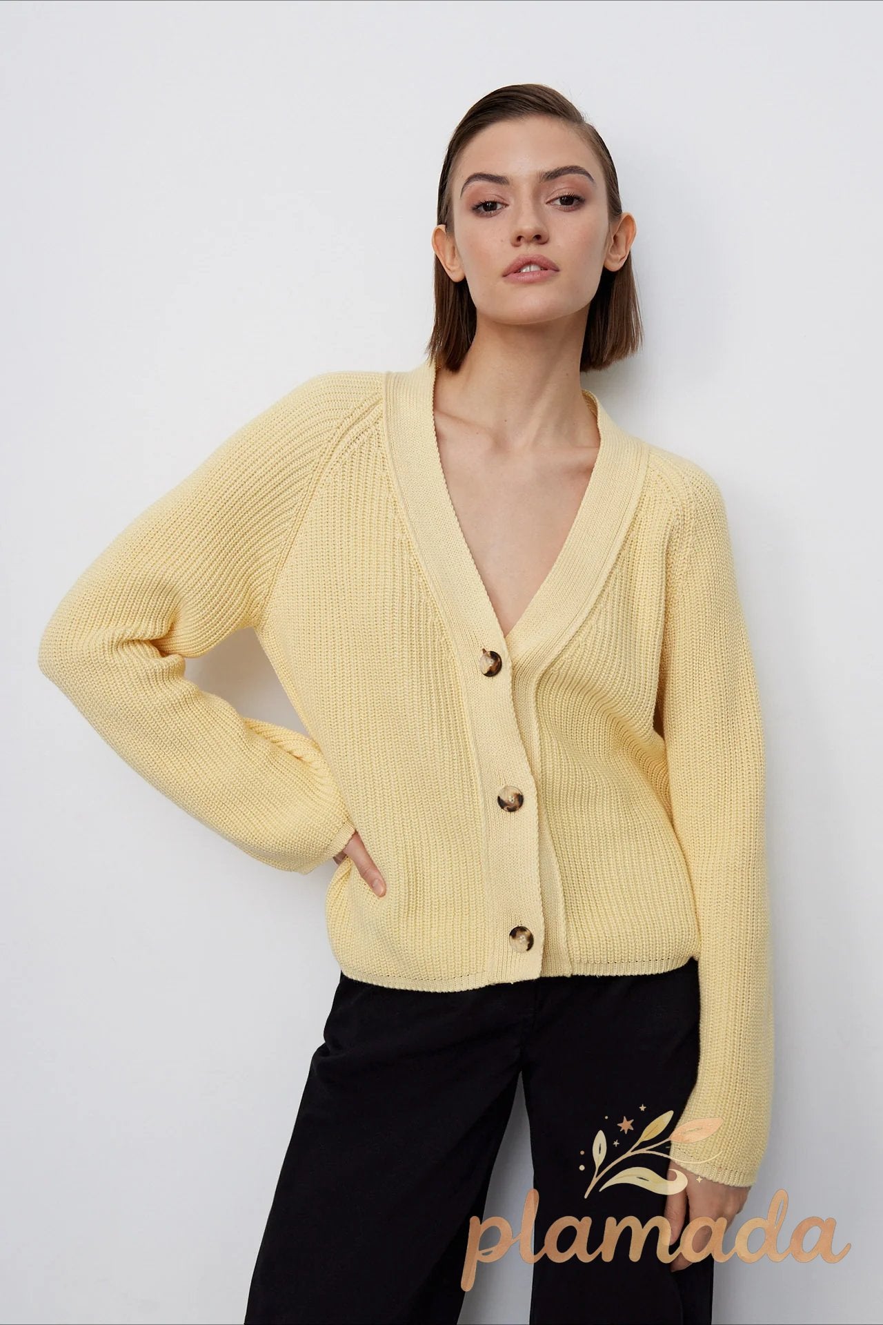 V Neck Cropped Batwing Cardigan