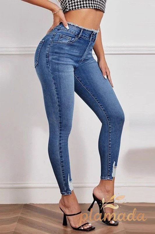 High Waist Butt Lifting Distressed Stretch Skinny Jeans