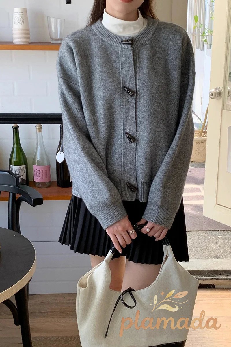 Toggle Button Round Neck Cardigan