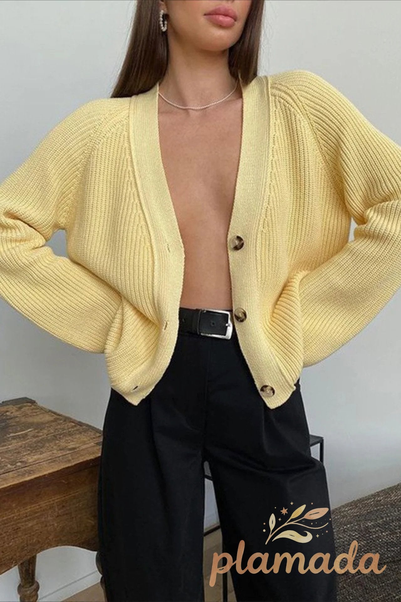 V Neck Cropped Batwing Cardigan