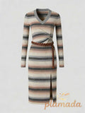 Mock Neck Twisted Side Slit Midi Dress