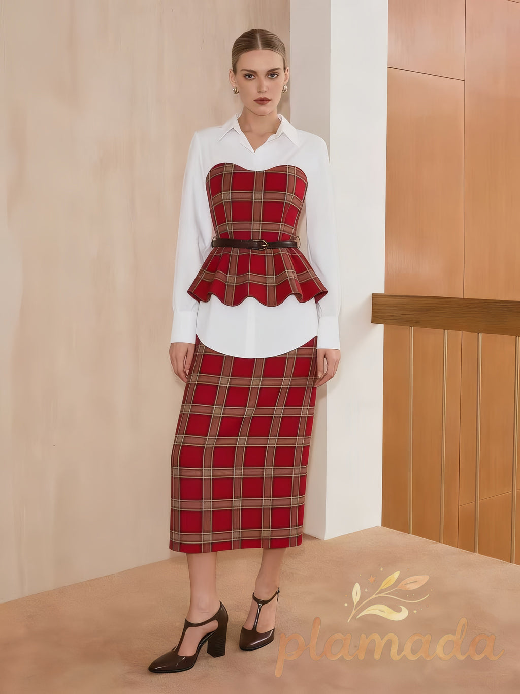 Ruched Button-Front Plaid Shirt Dress