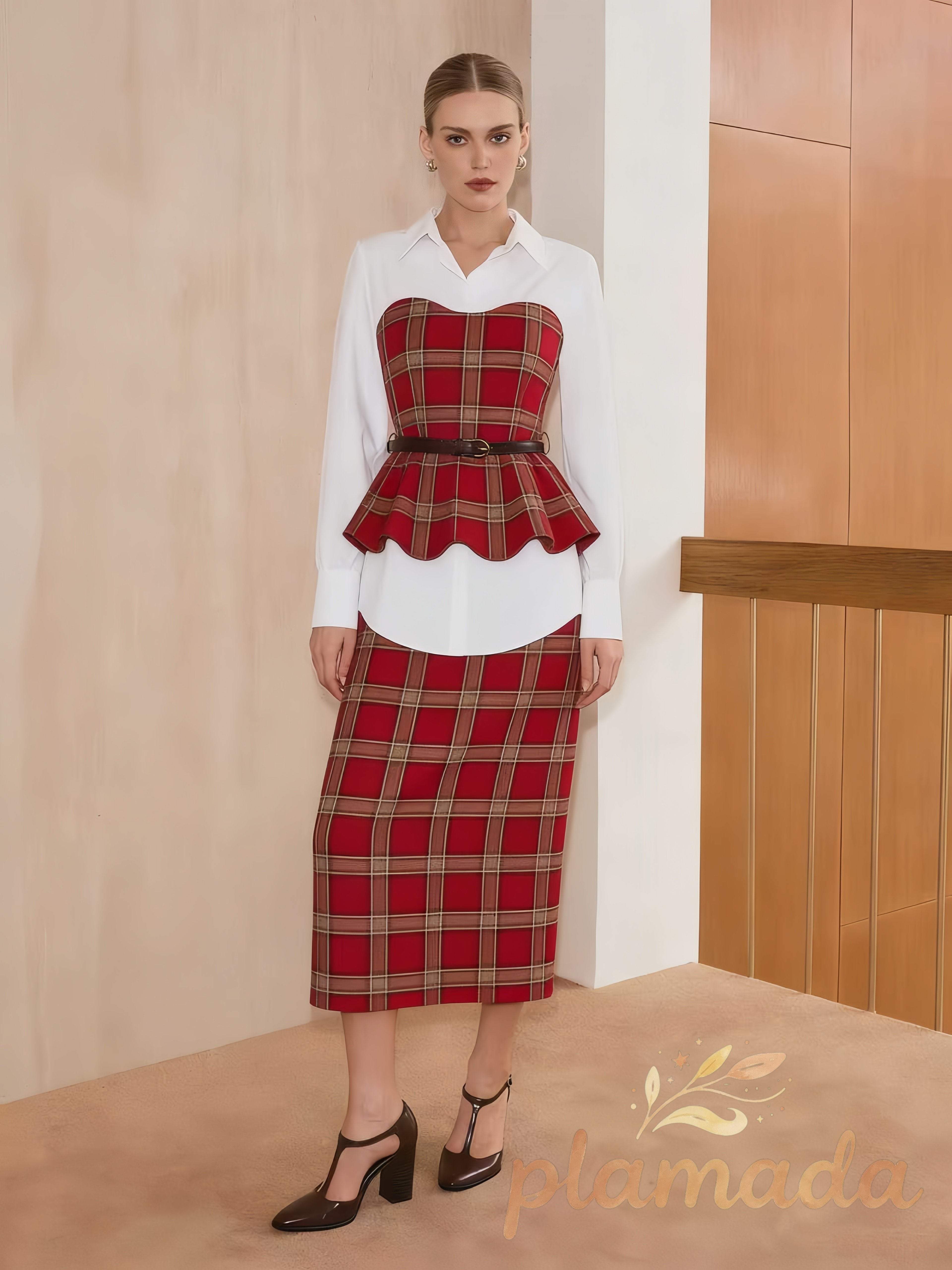 Ruched Button-Front Plaid Shirt Dress