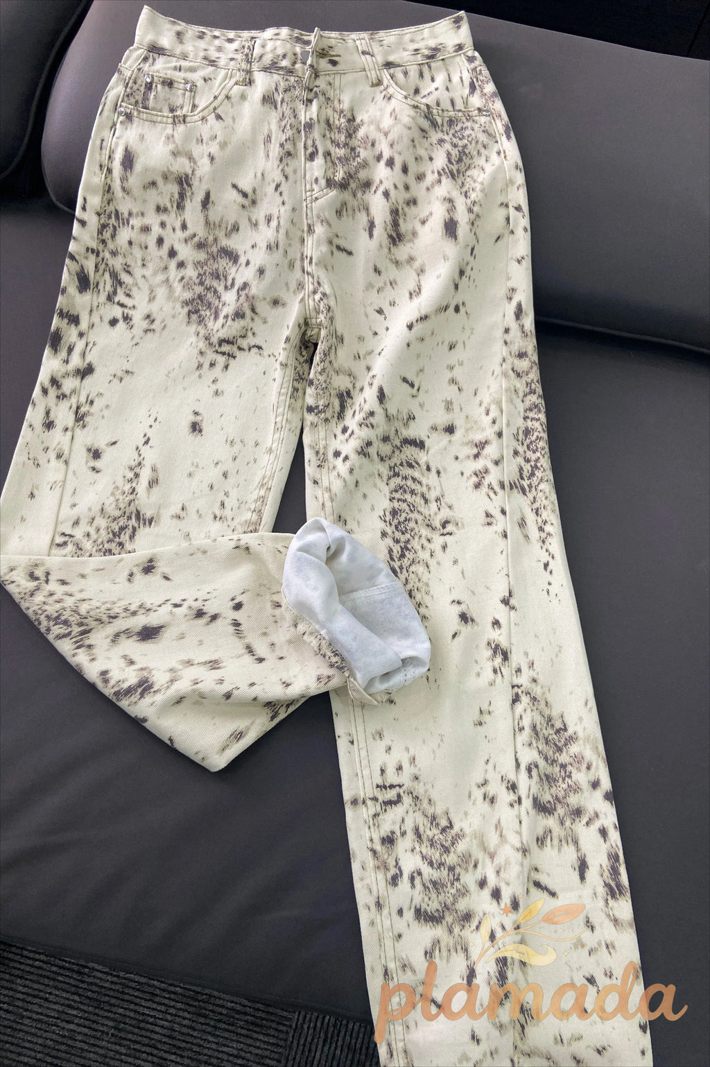 Retro Leopard Straight Baggy Jeans