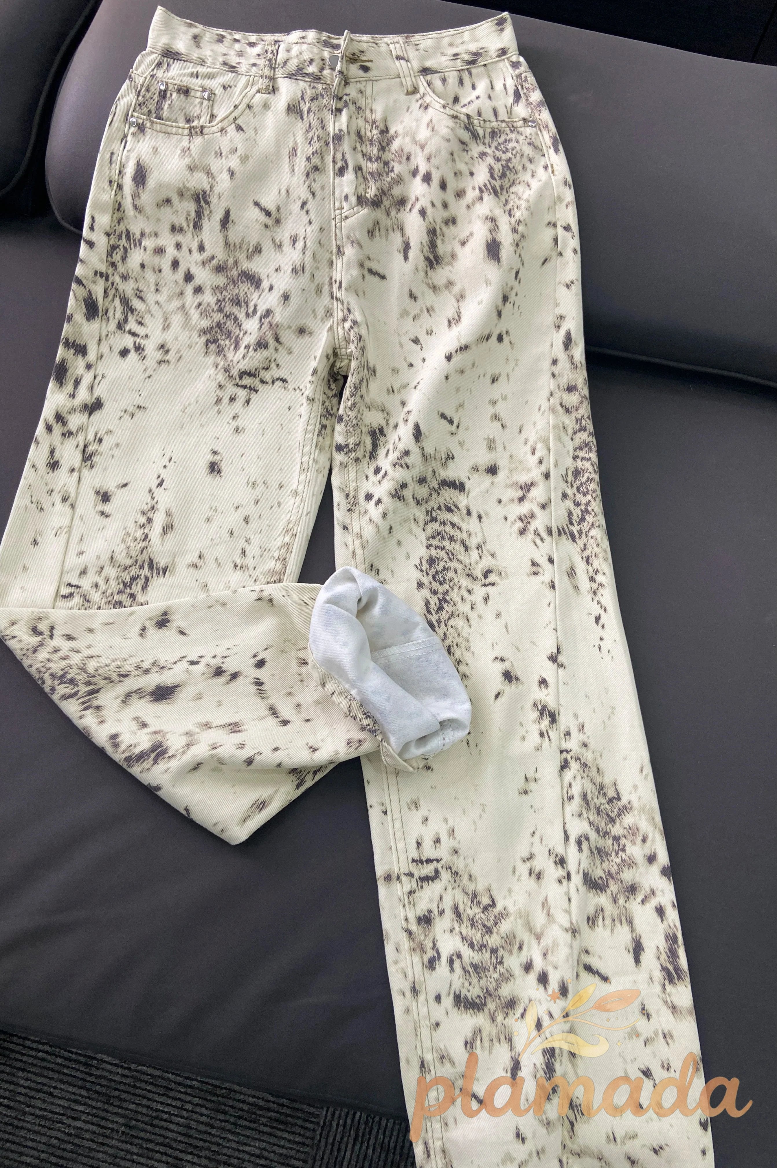 Retro Leopard Straight Baggy Jeans