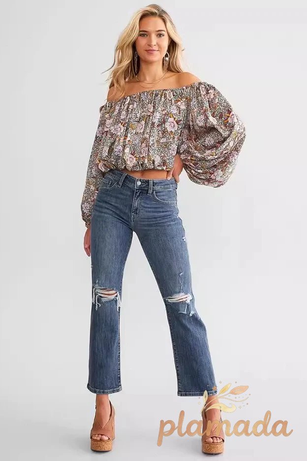 Vintage Distressed Stretch Slim Straight Denim Jeans