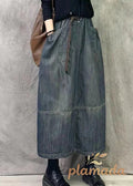 Chic Grey Blue Pockets Patchwork Denim Skirts Spring