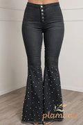 High Waist Stretch Slim Beaded Flare Loose Jeans