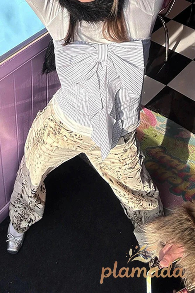 Retro Leopard Straight Baggy Jeans