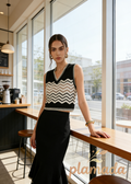 Contrast Trim Knit Tank Top With Skirt Set