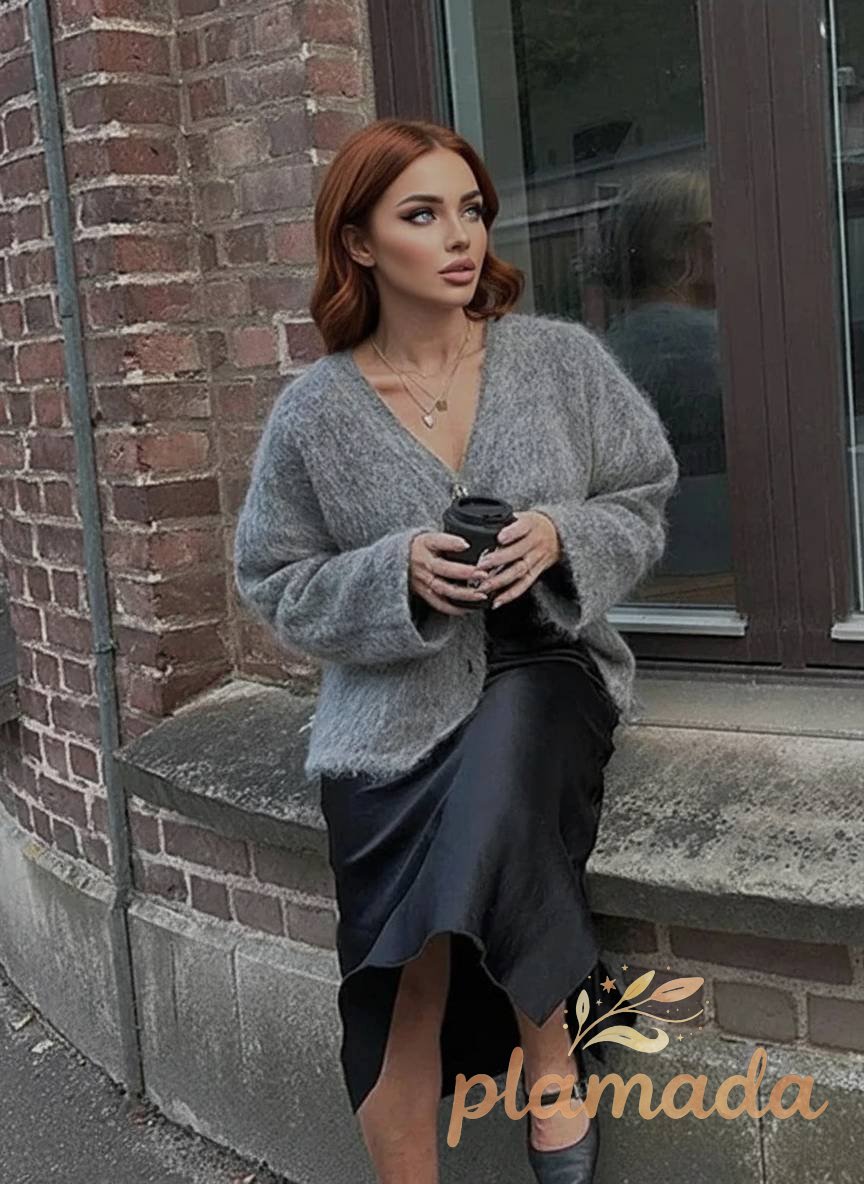 Deep-neck Unmarried Buttoned Loose Cardigan