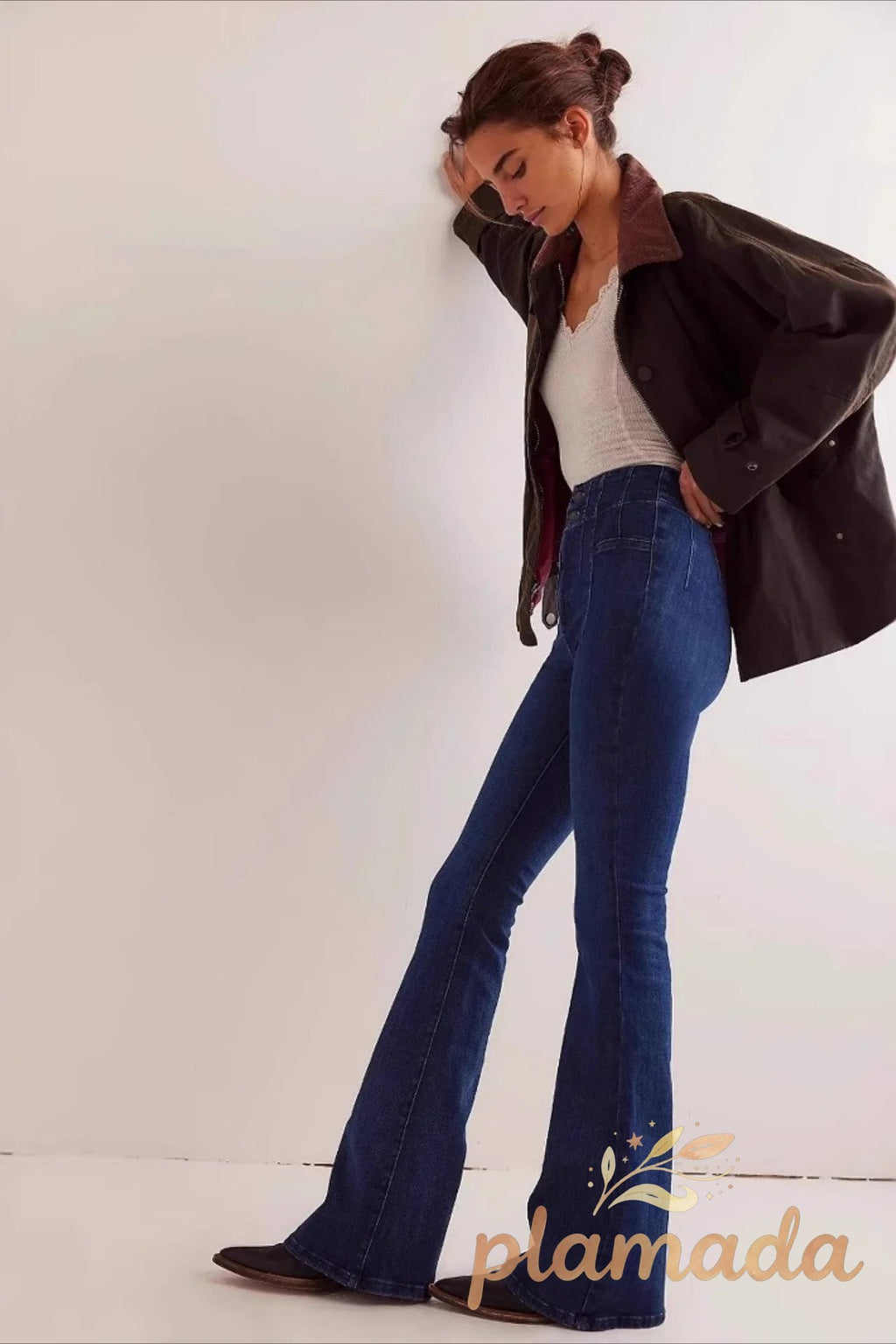 High Waist Slim Flare Wide Leg Straight Denim Jeans