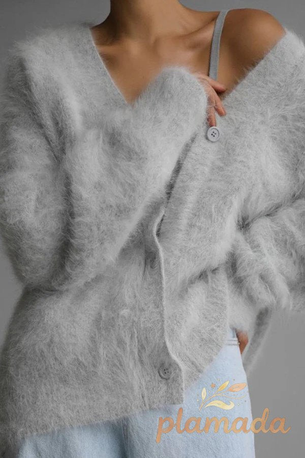 V Neck Mohair Blend Cardigan