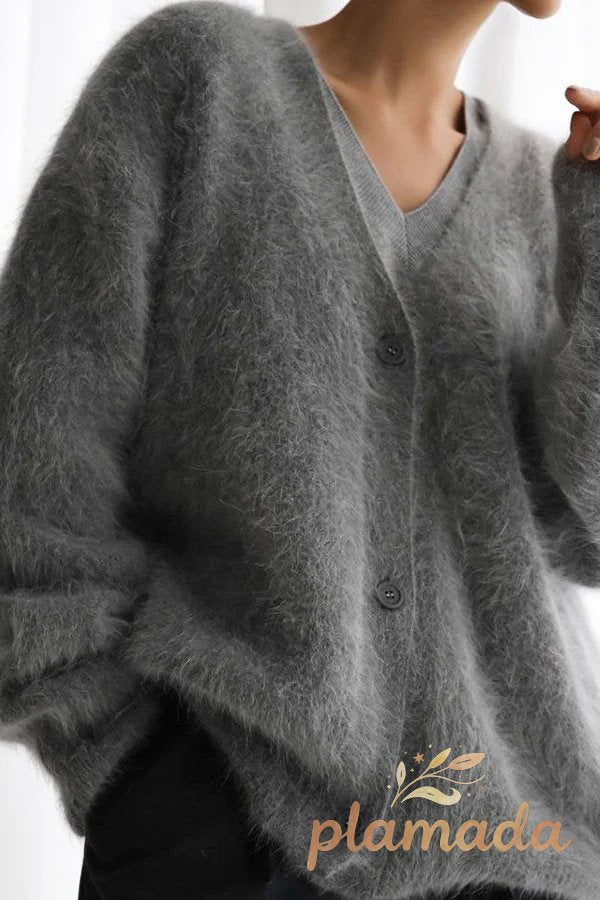 V Neck Mohair Blend Cardigan
