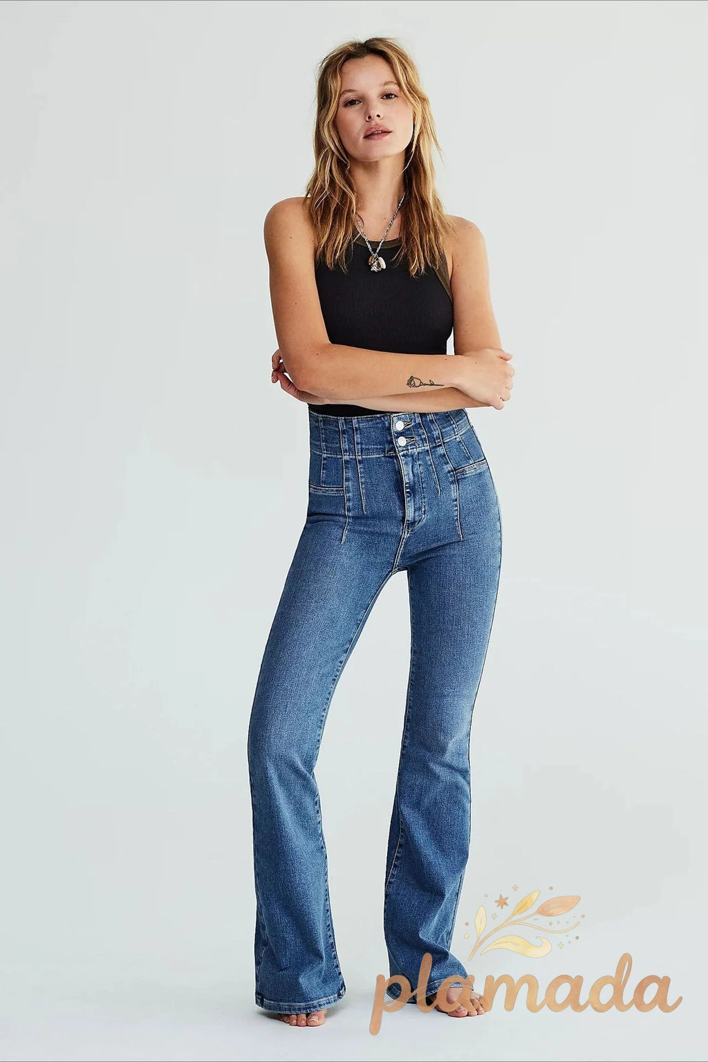 High Waist Slim Flare Wide Leg Straight Denim Jeans