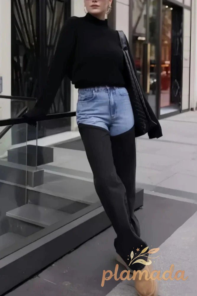 Washed Patchwork Slim Denim Jeans