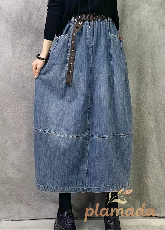 Chic Grey Blue Pockets Patchwork Denim Skirts Spring
