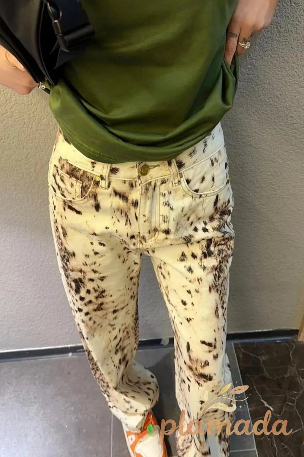 Retro Leopard Straight Baggy Jeans