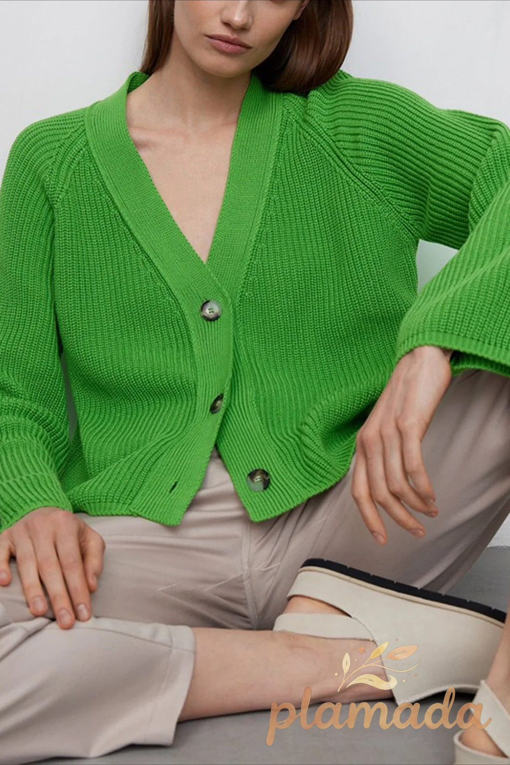 V Neck Cropped Batwing Cardigan