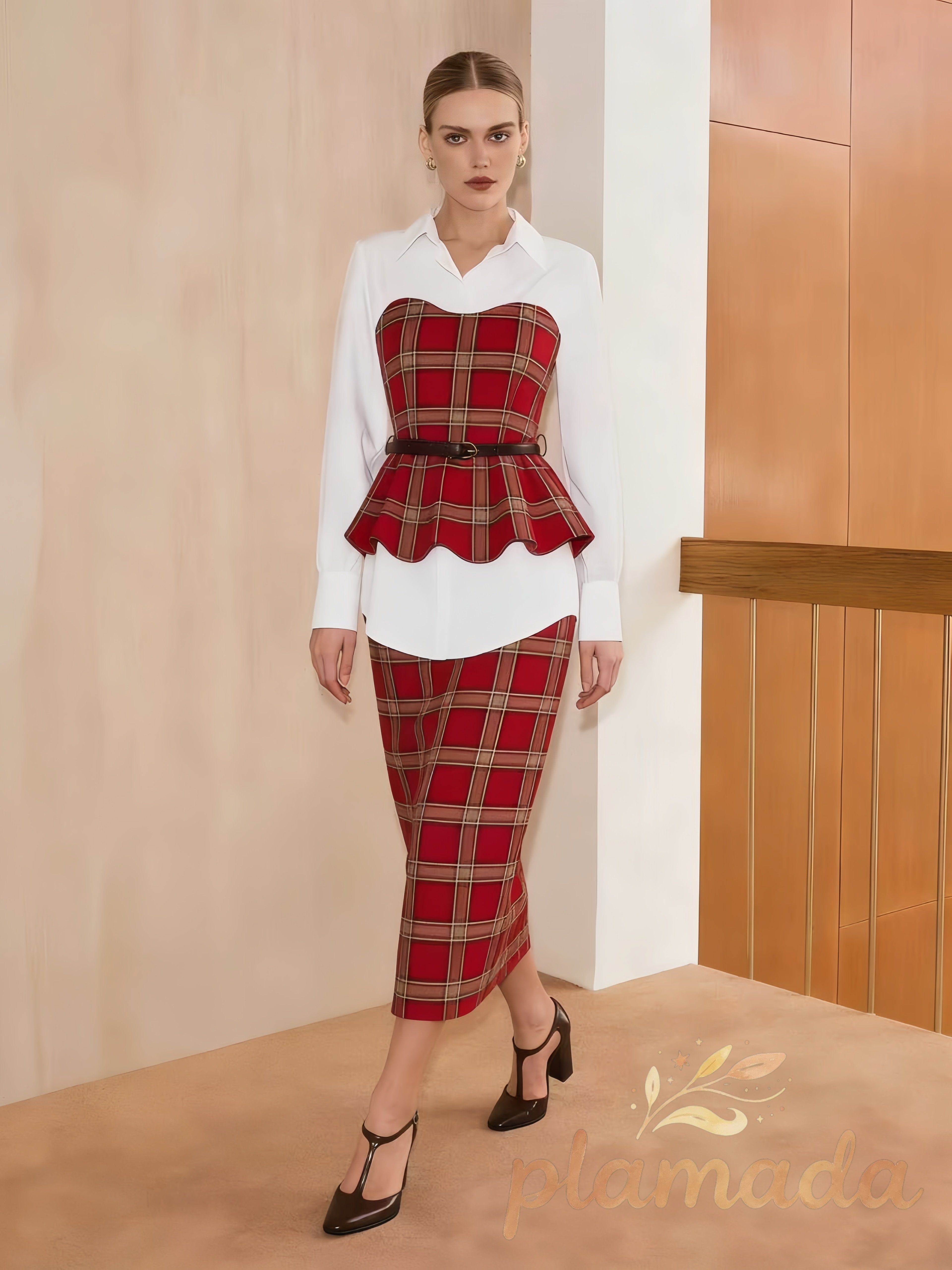 Ruched Button-Front Plaid Shirt Dress