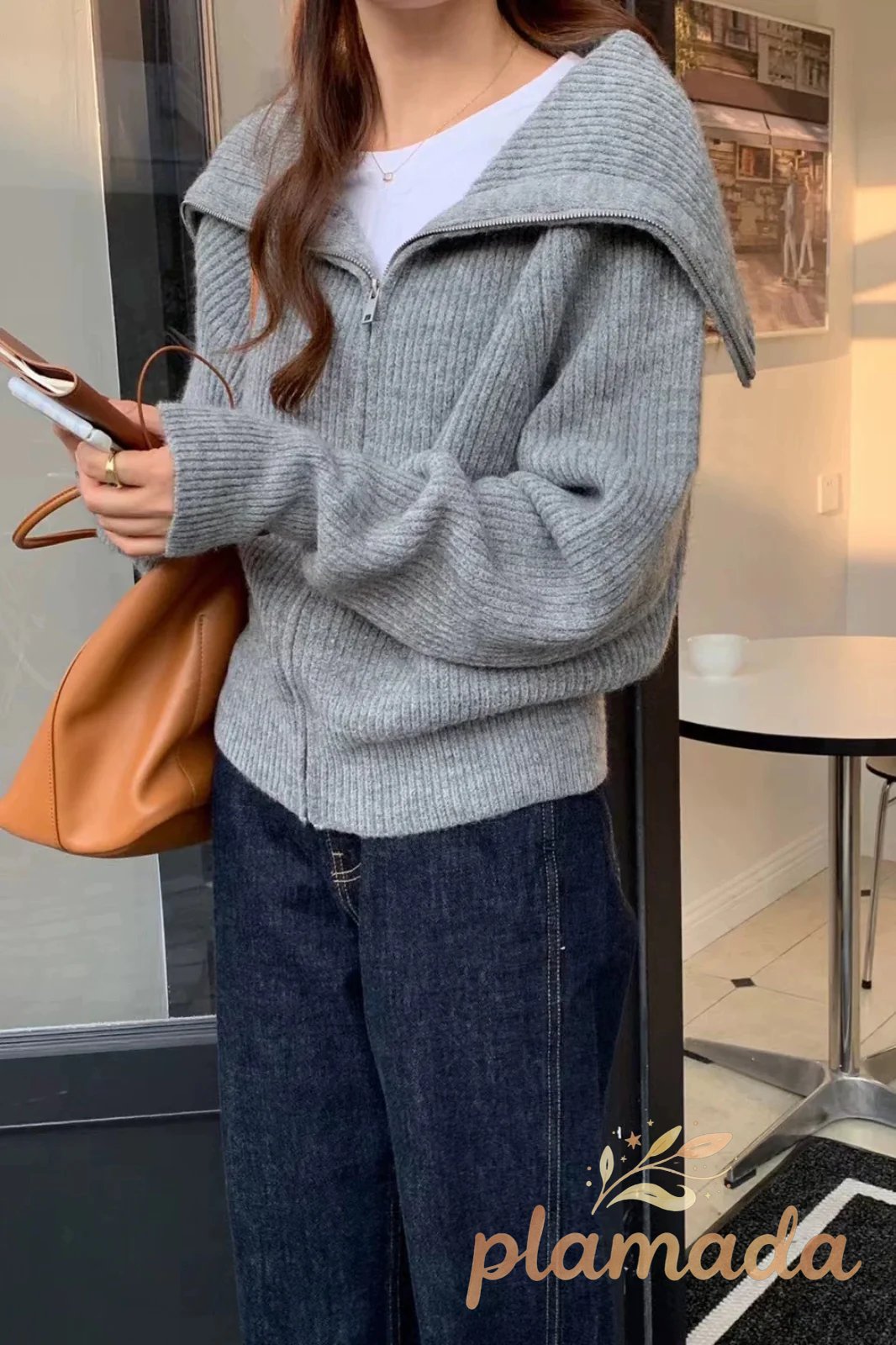 Shawl Collar Zip Knit Cardigan