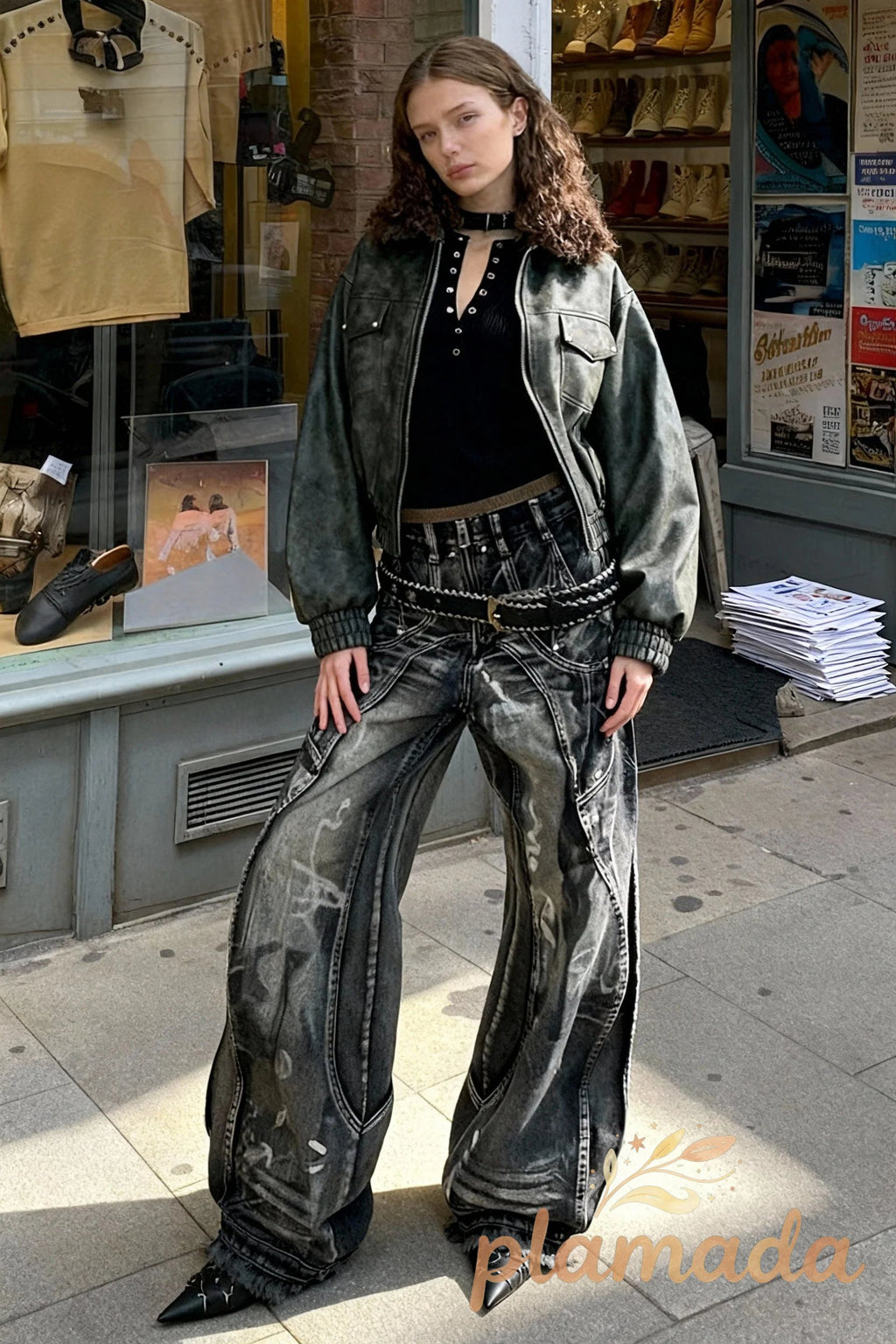 High Waist Loose Fit Graffiti Jeans
