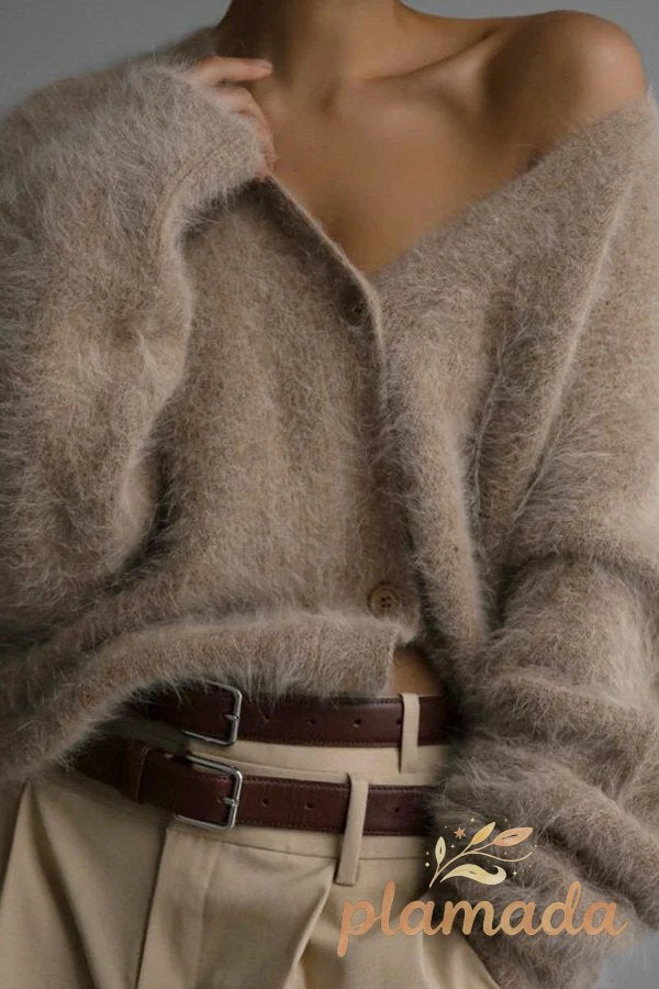 V Neck Mohair Blend Cardigan