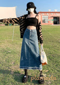 Italian Blue Pockets Tasseled High Waist Denim Skirts Summer