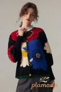 Vintage Floral Embroidered Knit Cardigan