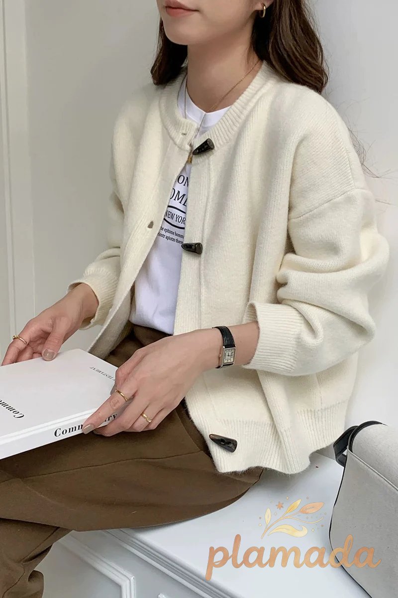 Toggle Button Round Neck Cardigan