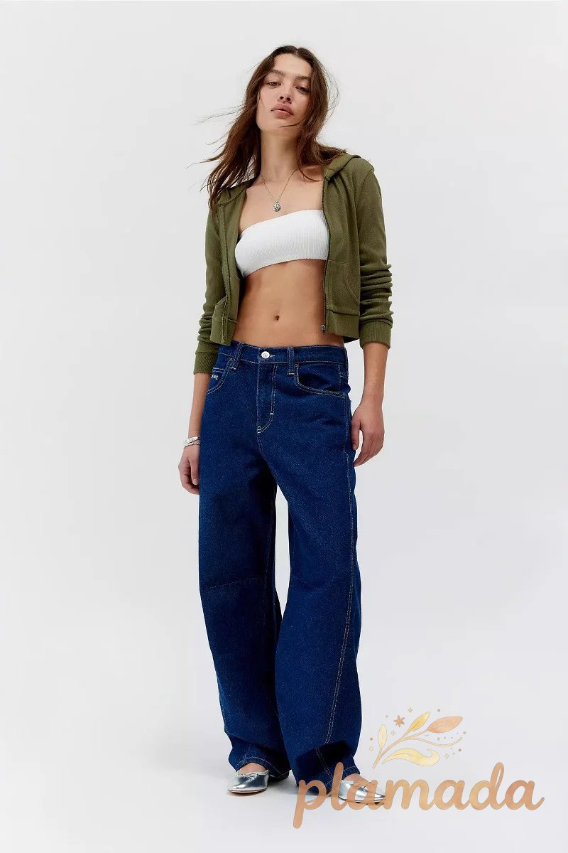 Vintage Wash Low Rise Slim Loose Straight Leg Jeans