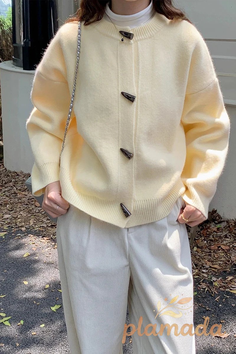 Toggle Button Round Neck Cardigan