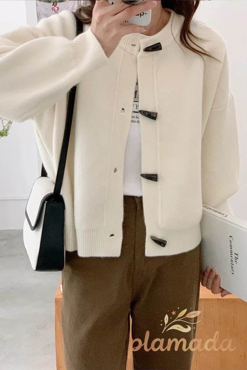 Toggle Button Round Neck Cardigan