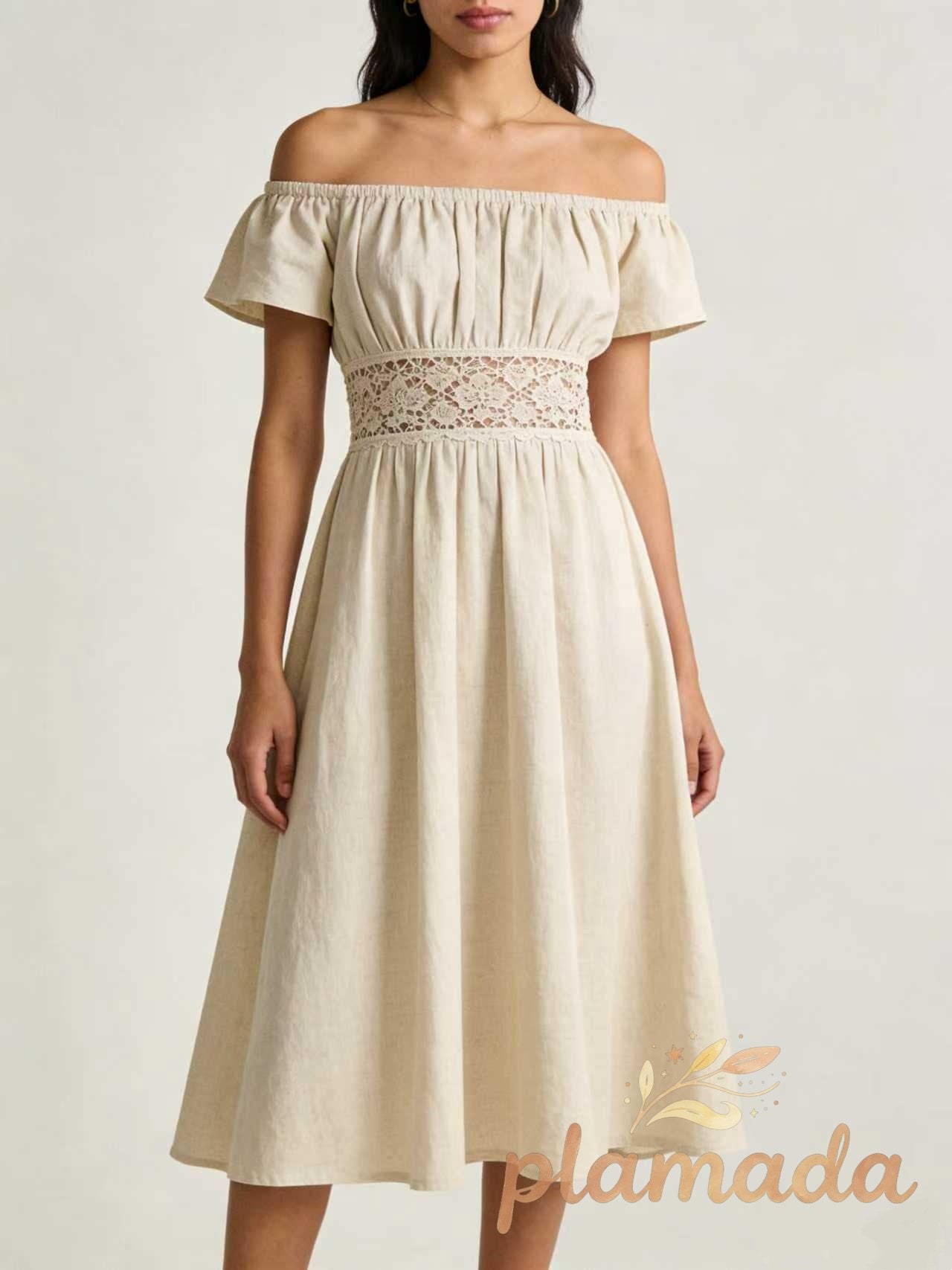Metal Decor Ruched Midi Dress