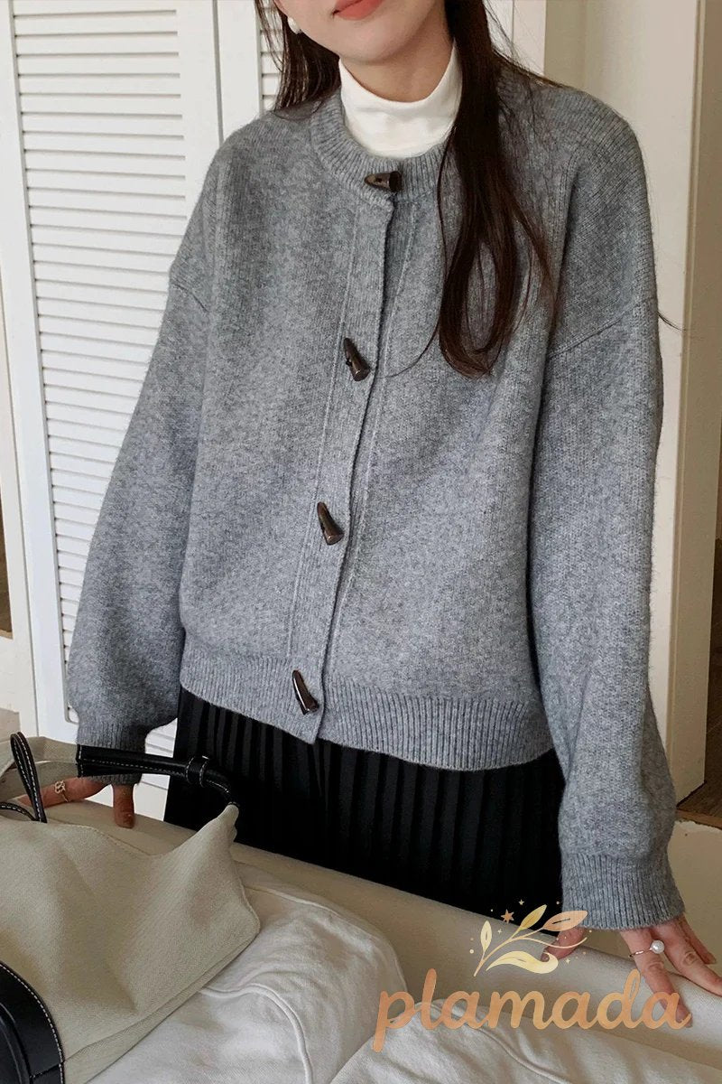 Toggle Button Round Neck Cardigan
